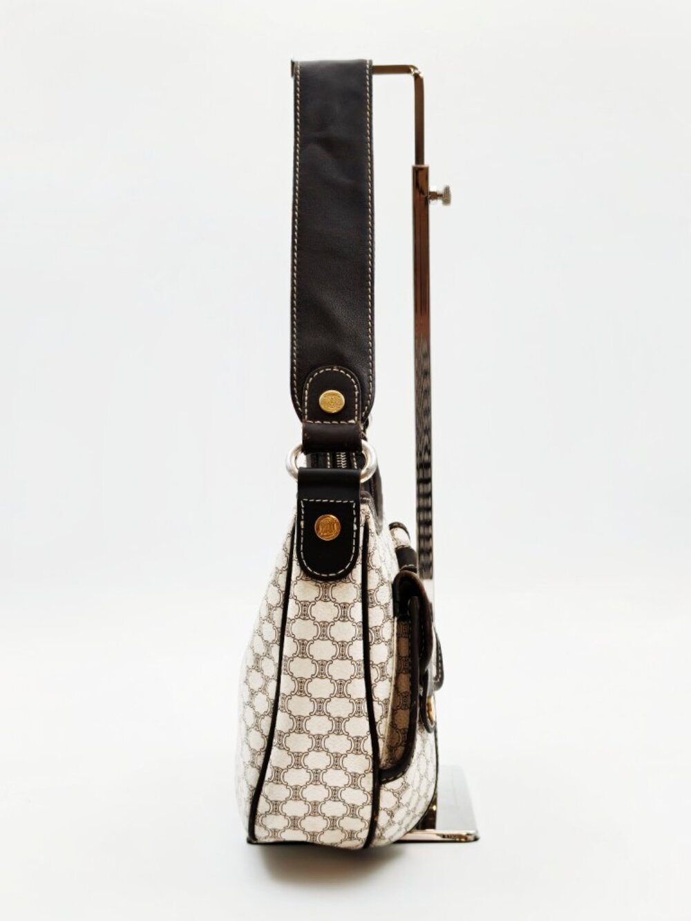 Celine Macadam Shoulder Bag Brown Leather Trim Monogram Hobo Bag - Picture 4 of 15